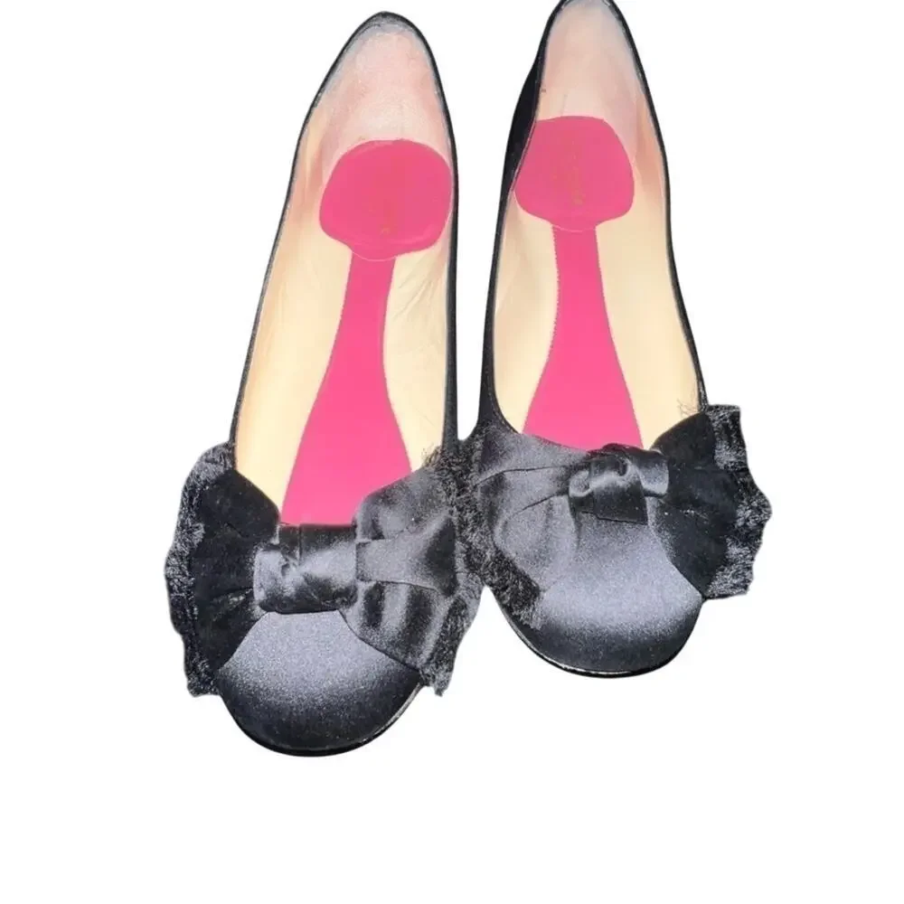 UEC KATE SPADE PEGGY BLACK SATIN BALLET FLATS WITH BOW SZ 7.5